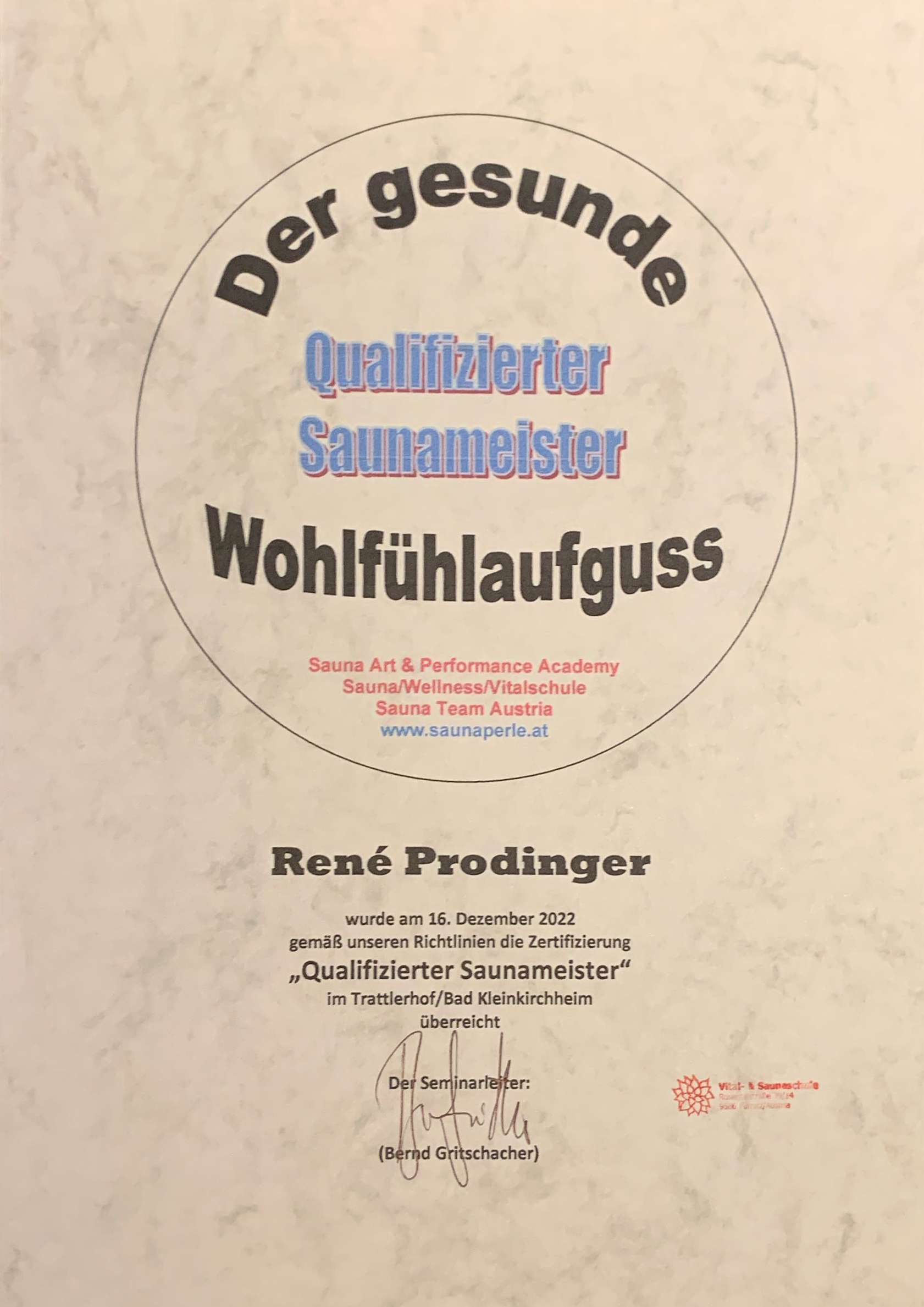 Saunameister Zertifikat